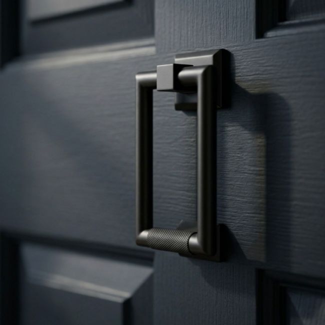 The Aged Bronze Modern Knurled Rectangular Door Knocker on a White Background The Aged Bronze Modern Knurled Rectangular Door Knocker on a White Background