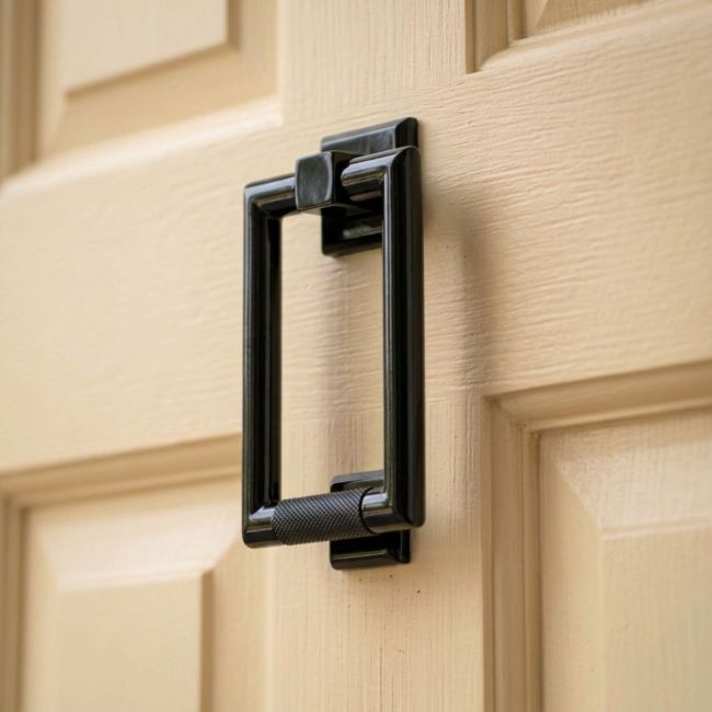 The Black Modern Knurled Rectangular Door Knocker on a White Background The Black Modern Knurled Rectangular Door Knocker on a White Background