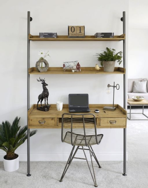 The Modern Wood & Iron Desk With Shelves Used as a Work From Home Office Desk - Digital Illustration 