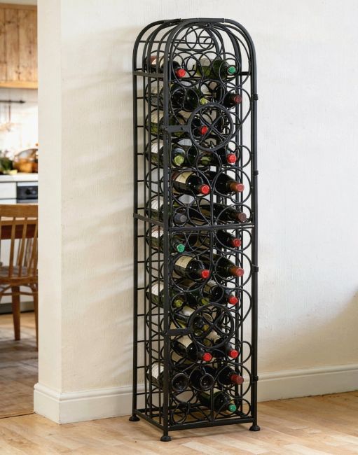 The Moldova Wine Storage Racks & Wine Cellar cages Placed in a Contemporary Living Room Interior with Kitchen in the Background - Digital Illustration
