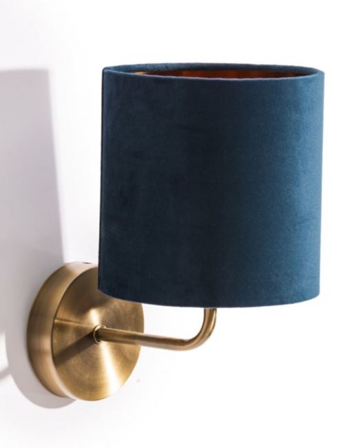 The Mayfair Brushed Brass Wall Lamp with Velvet Shade Shown at an Angle on a White Background The Mayfair Brushed Brass Wall Lamp with Velvet Shade Shown at an Angle on a White Background