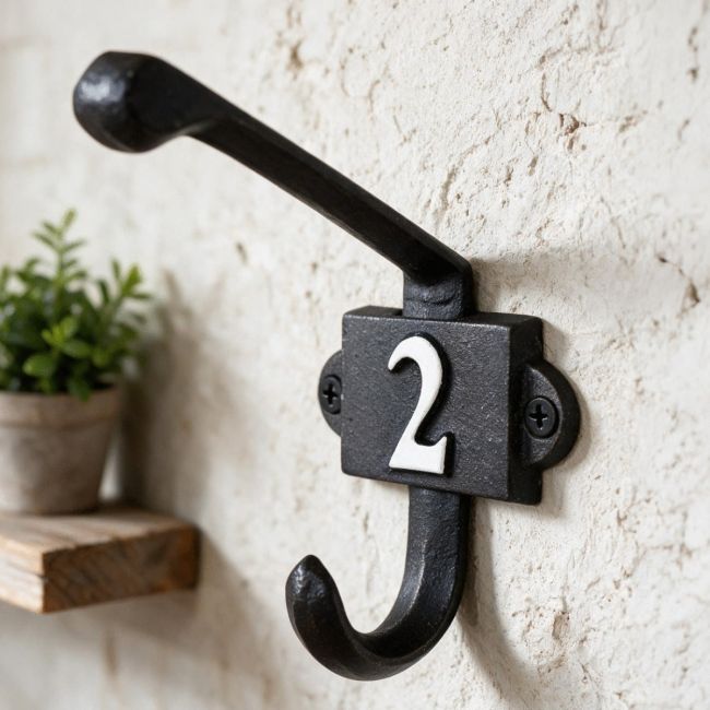 Cast Iron Coat Hook with the Number 2