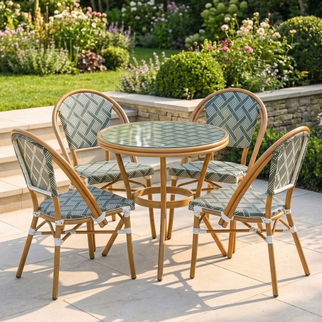 Orbis Diamond 4-Seater Bistro Dining Set - Green & White
