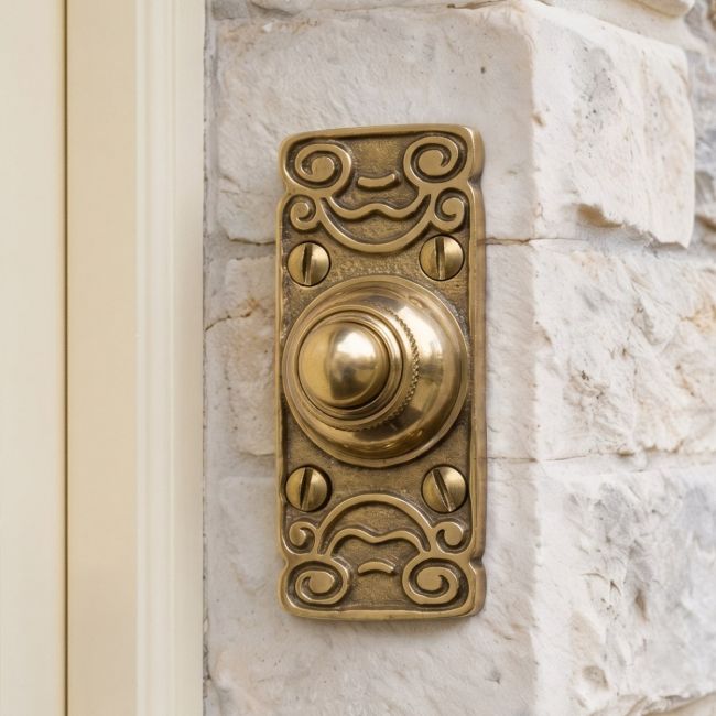 Ornate Polished Brass Door Bell Push