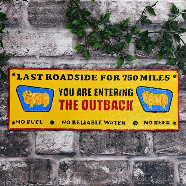 "The Outback" Cast Iron Wall Sign in Use Outdoors "The Outback" Cast Iron Wall Sign in Use Outdoors
