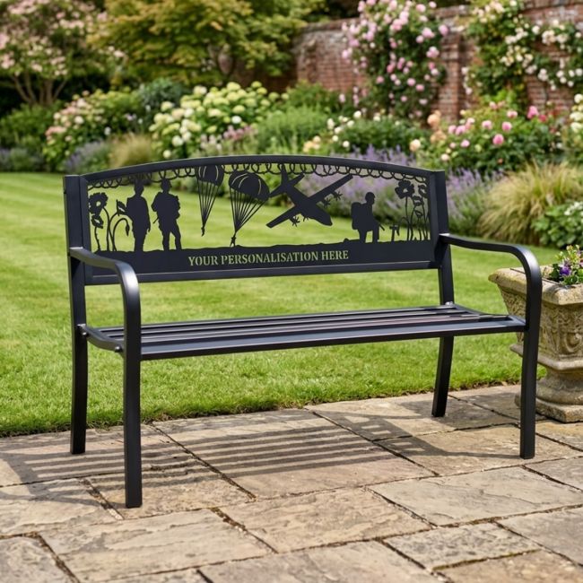 Personalised Airborne Forces Iron & Steel Park Bench in Black