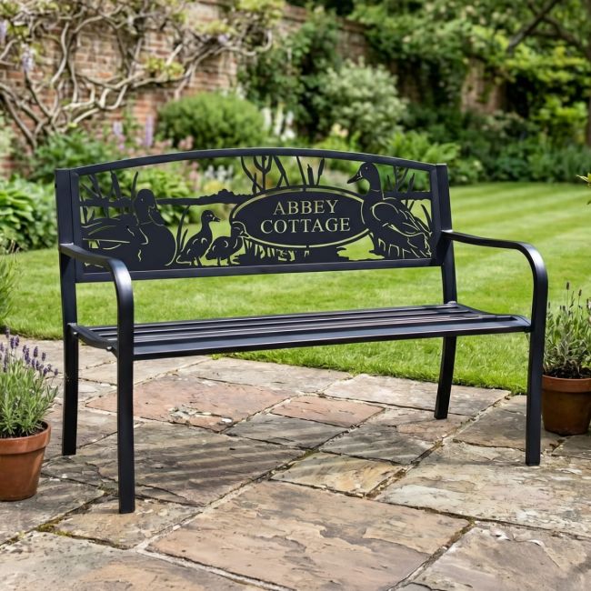 Personalised Duck Family Iron & Steel Park Bench in Black