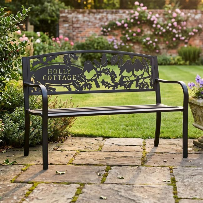 Personalised Robins Iron & Steel Park Bench in Black