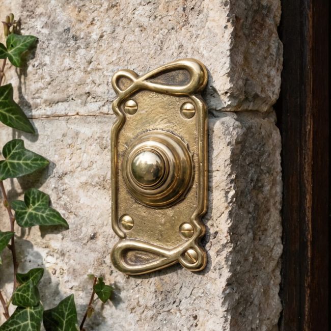 "Art Nouveau" Style Door Bell Push in Polished Brass 