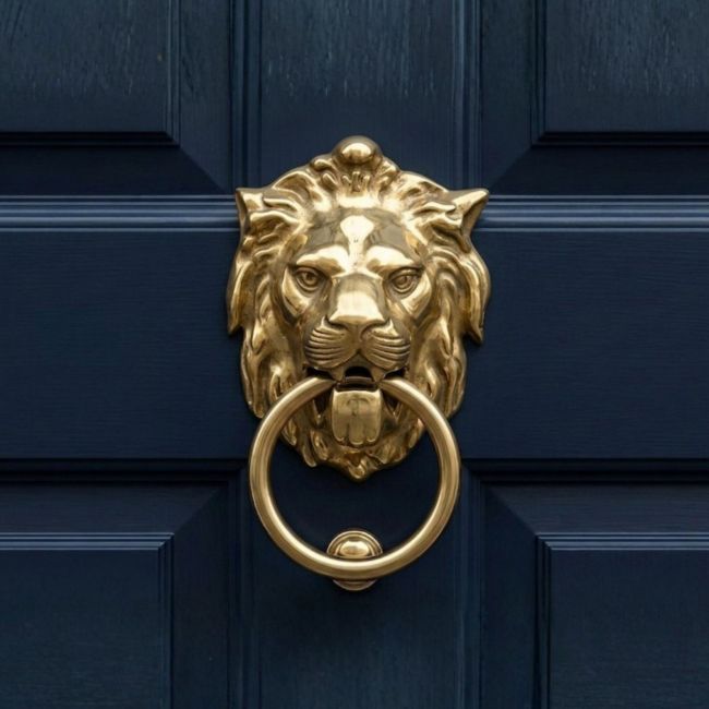 Polished Brass Lion Head Door Knocker - Thumbnail Polished Brass Lion Head Door Knocker - Thumbnail