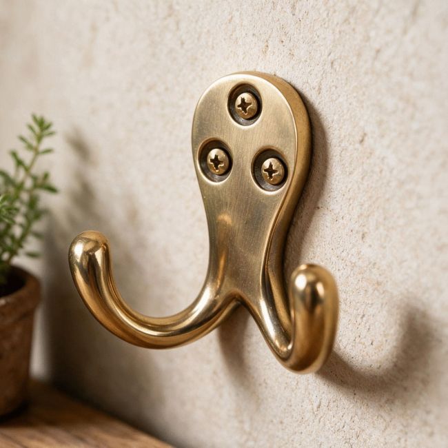 Polished Copper Double Pronged Coat Hook Polished Copper Double Pronged Coat Hook