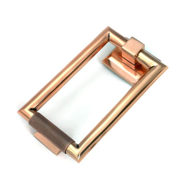 The Polished Bronze Modern Knurled Rectangular Door Knocker on a White Background The Polished Bronze Modern Knurled Rectangular Door Knocker on a White Background