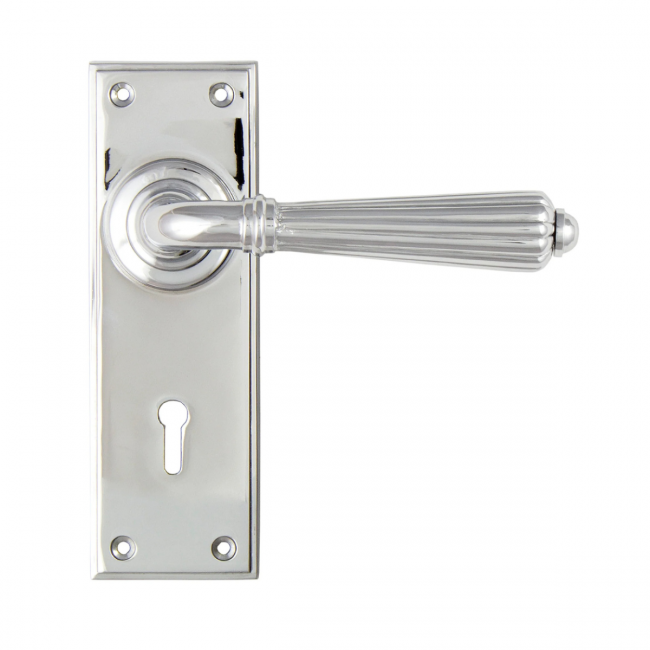Classic Fluted Period Lever Lock Suite Architectural Door Handle Set - Polished chrome