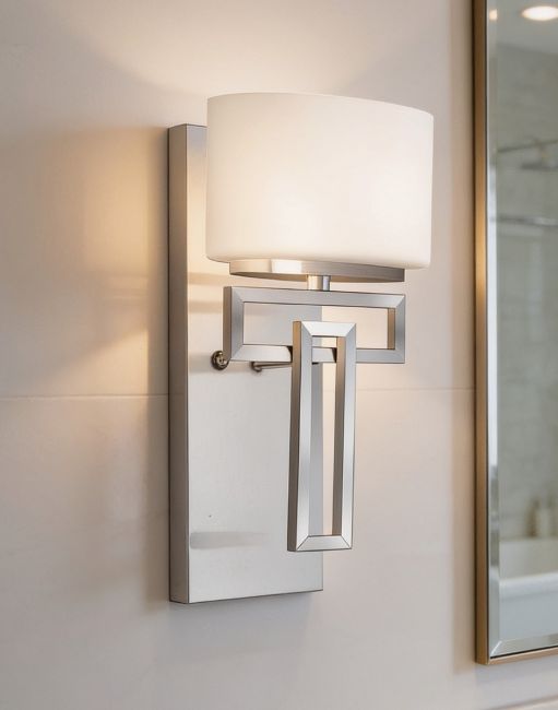 The Polished Chrome "Elvaston" Bathroom Wall Light in a Modern Living Room Interior - Digital Illustration The Polished Chrome "Elvaston" Bathroom Wall Light in a Modern Living Room Interior - Digital Illustration