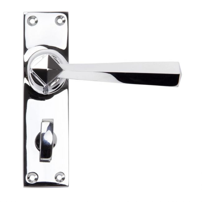 Geometric Tapered Privacy Suite Bathroom Lever Handles - Polished Chrome