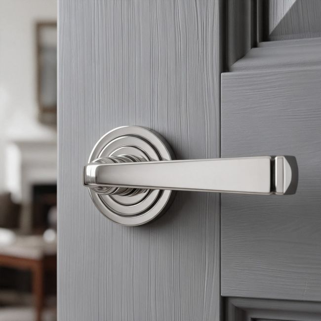 The Polished Chrome Tapered Lever on Plain Rose Set on a White Background 