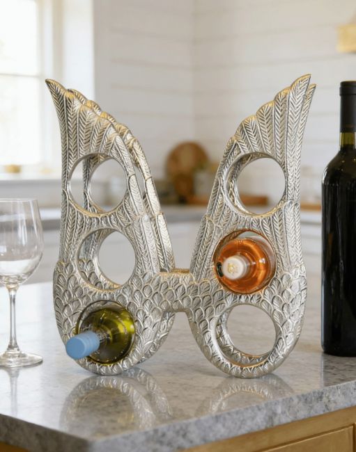 The Polished Nickel "Angel Wings" Wine Rack in a Luxury Modern Kitchen with Wine Bottles in the Holders - Digital Illustration The Polished Nickel "Angel Wings" Wine Rack in a Luxury Modern Kitchen with Wine Bottles in the Holders - Digital Illustration