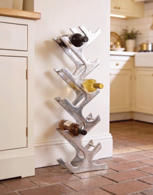 The Polished Nickel "Art Deco" 11 Bottle Wine Holder Placed in a Sunny Country Kitchen Supporting Wine Bottles - Digital Illustration 