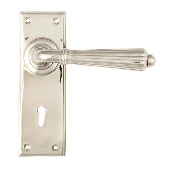 Classic Fluted Period Lever Lock Suite Architectural Door Handle Set - Polished Nickel