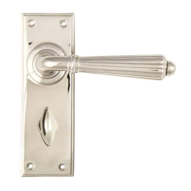 Classic Fluted Period Privacy Suite Bathroom Lever Handles - Polished Nickel