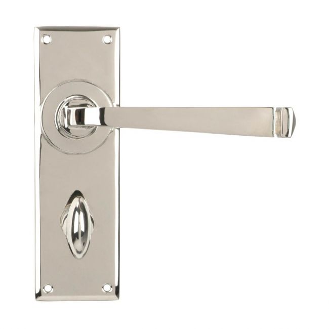 Sleek Architectural Privacy Suite Bathroom Lever Handles - Polished Nickel