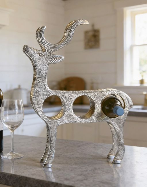 The Polished Nickel "Stag" Wine Rack Next to a Wine Glass in a Luxury Kitchen - Digital Illustration The Polished Nickel "Stag" Wine Rack Next to a Wine Glass in a Luxury Kitchen - Digital Illustration