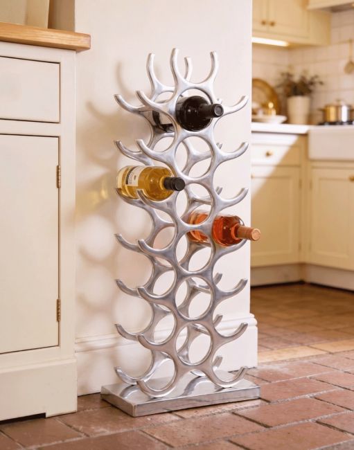 The Polished Nickel "Tree" 21 Bottle Wine Rack in a Traditional Country Kitchen Supporting Wine Bottles - Digital Illustration The Polished Nickel "Tree" 21 Bottle Wine Rack in a Traditional Country Kitchen Supporting Wine Bottles - Digital Illustration