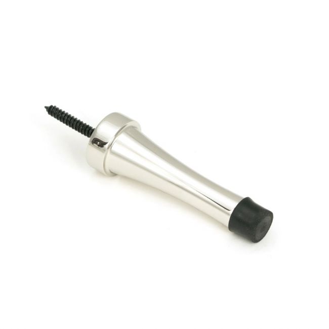The Polished Stainless Steel Skirting Board Projection Door Stop on a White Background 
