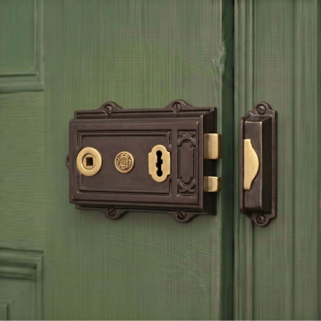 Victorian Style Reversible Iron Rim Lock Solid Brass Key
