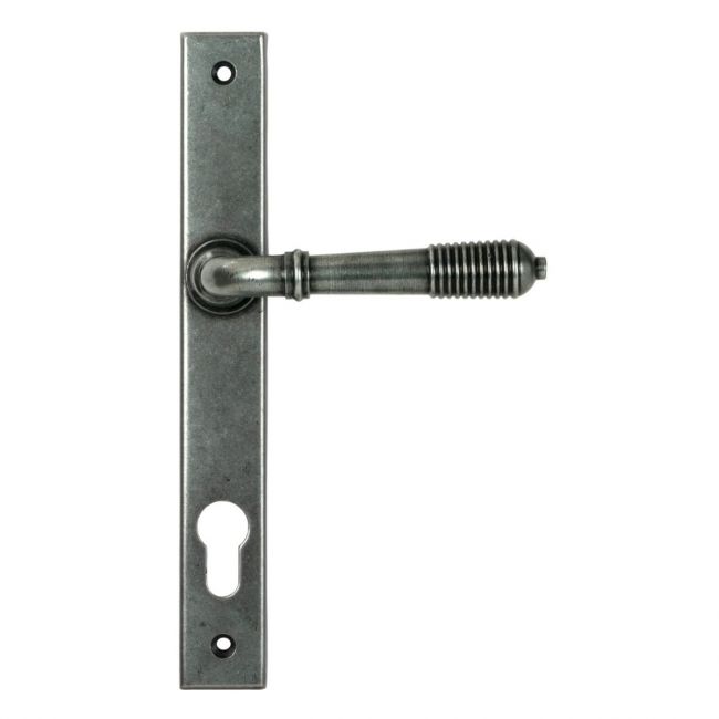 Ribbed Slimline Exterior Door Handle - Pewter Patina Ribbed Slimline Exterior Door Handle - Pewter Patina