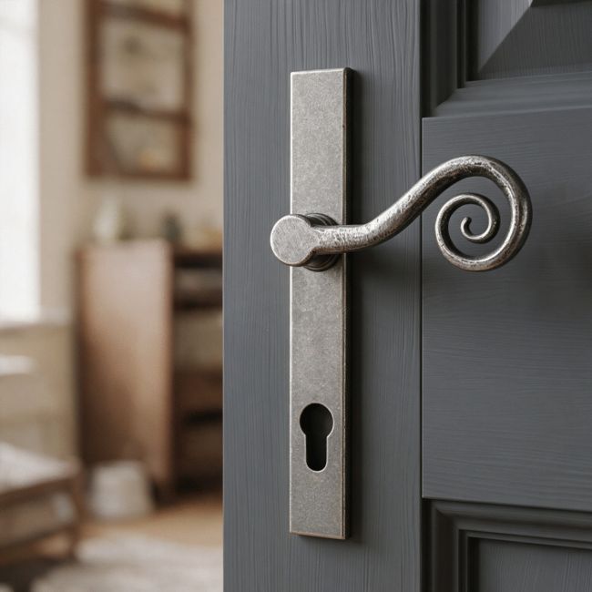 "Barbary" Slim Monkey tail Espagnolette Lock Set Finished In An Antique Pewter