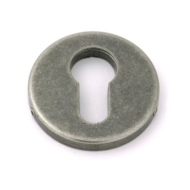 The Round Concealed Euro Profile Escutcheon - Pewter on a White Background 