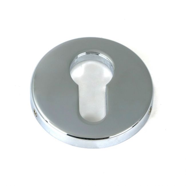 The Round Concealed Euro Profile Escutcheon - Polished Chrome on a White Background 