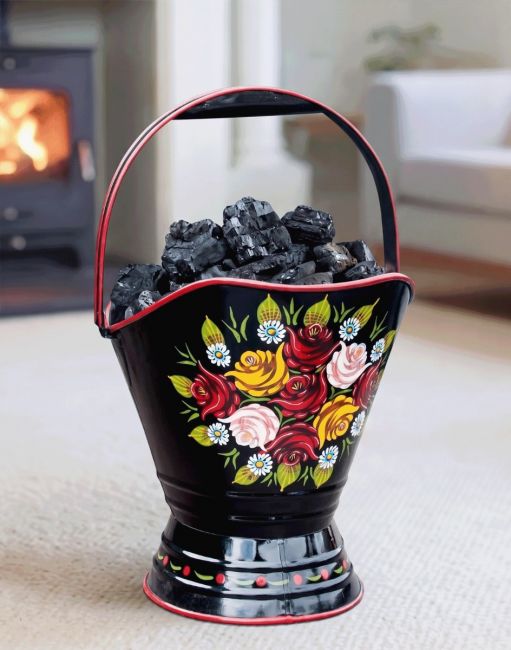 The “Royal Avon Canal” Black Narrowboat Hand Painted Coal Scuttle in a Contemporary Living Room with a Log Burner - Digital Illustration The “Royal Avon Canal” Black Narrowboat Hand Painted Coal Scuttle in a Contemporary Living Room with a Log Burner - Digital Illustration