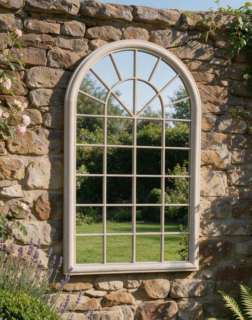 Rustic Cream Arched Garden Mirror 