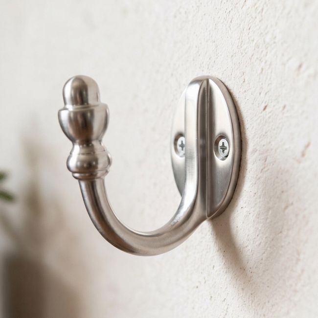Satin Chrome Single Pronged Mushroom-Capped Coat Hook Satin Chrome Single Pronged Mushroom-Capped Coat Hook