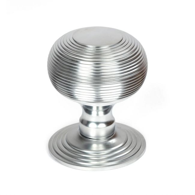 The Satin Chrome Traditional Beehive Centre Door Knob Shown Upright on a White Background The Satin Chrome Traditional Beehive Centre Door Knob Shown Upright on a White Background