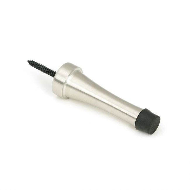 The Satin Stainless Steel Skirting Board Projection Door Stop on a White Background
