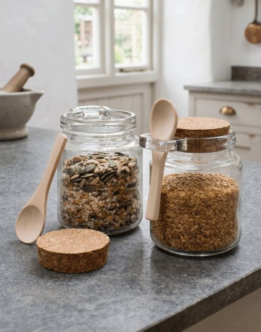 The Set of Two Glass "Sprinkle" Storage Jars in a Contemporary White and Black Kitchen - Digital Illustration The Set of Two Glass "Sprinkle" Storage Jars in a Contemporary White and Black Kitchen - Digital Illustration