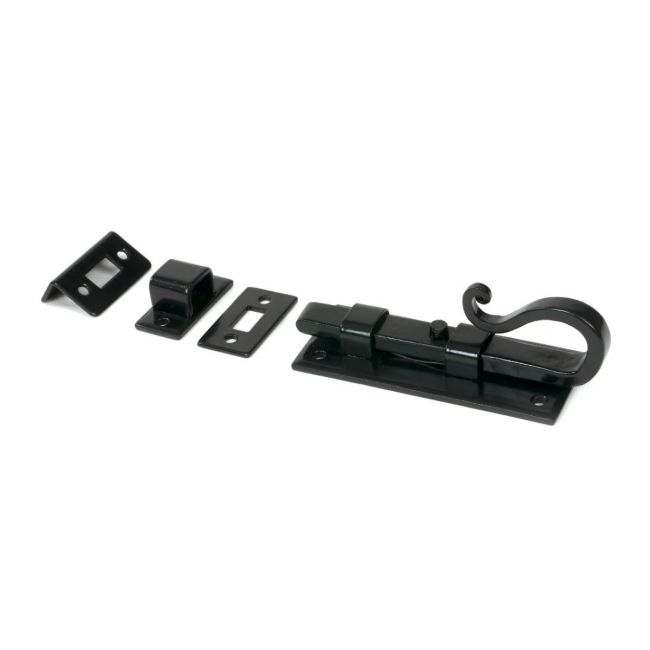 The Shepherds Crook Security Bolt for Windows & Doors 4" in a Black Finish on a White Background