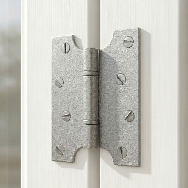The Short Pewter Parliament Hinge Pair Mounted on a White Painted Wooden Window Frame - Digital Illustration 