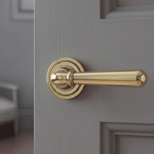 The Slender Classic Reeded Lever on Art Deco Rose Set - Aged Brass on a White Background 