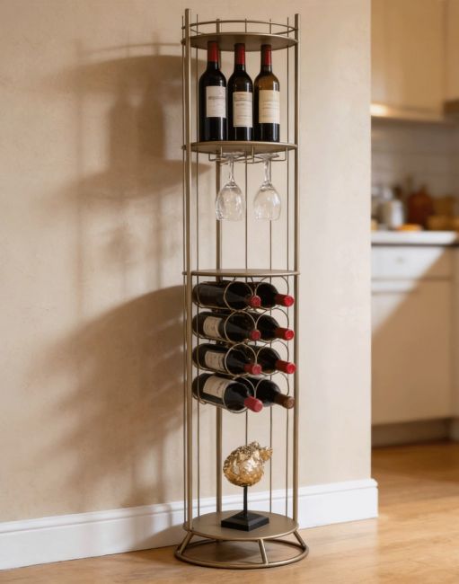 The Slim Cylindrical Wine Cabinet in a Modern Living Room next to a Contemporary Kitchen - Digital Illustration The Slim Cylindrical Wine Cabinet in a Modern Living Room next to a Contemporary Kitchen - Digital Illustration