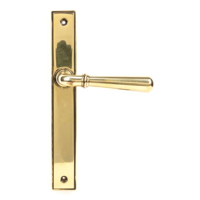 The Slimline Smooth Lever Espagnolette Door Latch in Aged Brass on a White Background The Slimline Smooth Lever Espagnolette Door Latch in Aged Brass on a White Background