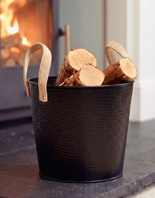Small Black Contemporary Dotted Log Basket in Situ Small Black Contemporary Dotted Log Basket in Situ