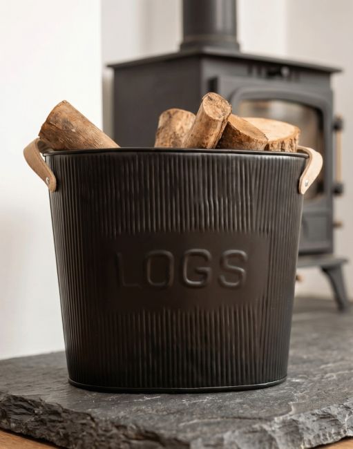 Small Black "Fire Wood" Log Basket Small Black "Fire Wood" Log Basket