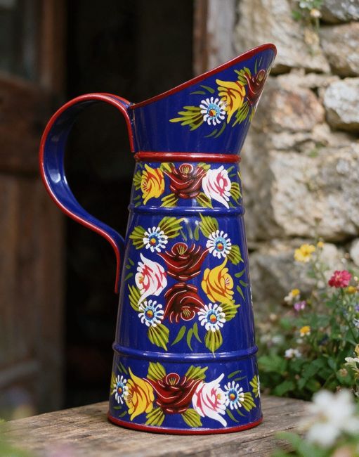 Traditional Hand Painted Narrowboat Style Jug Finished in Blue