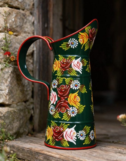 Traditional Hand Painted Narrowboat Style Jug Finished in Green