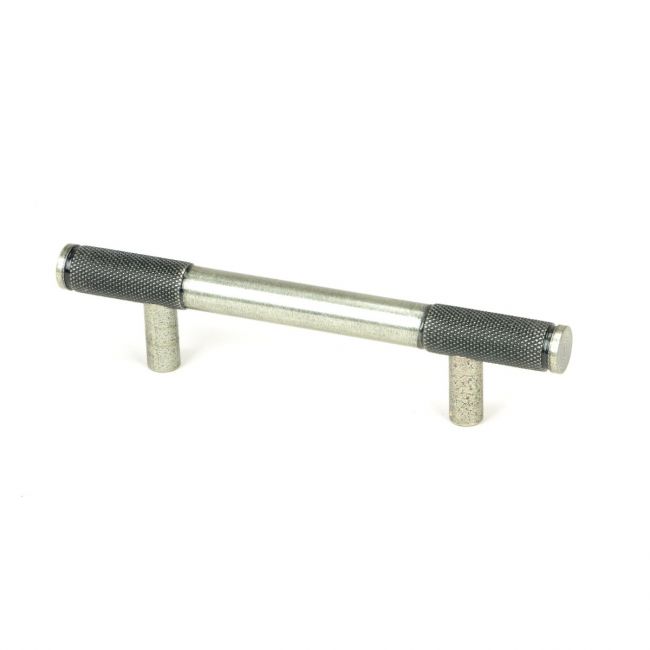 The Small Half Knurled Cabinet Pull Handle in Pewter Shown Upright on a White Background The Small Half Knurled Cabinet Pull Handle in Pewter Shown Upright on a White Background