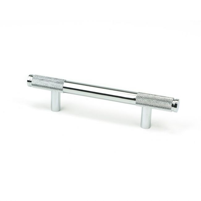 The Small Half Knurled Cabinet Pull Handle in Polished Chrome Shown Upright on a White Background The Small Half Knurled Cabinet Pull Handle in Polished Chrome Shown Upright on a White Background